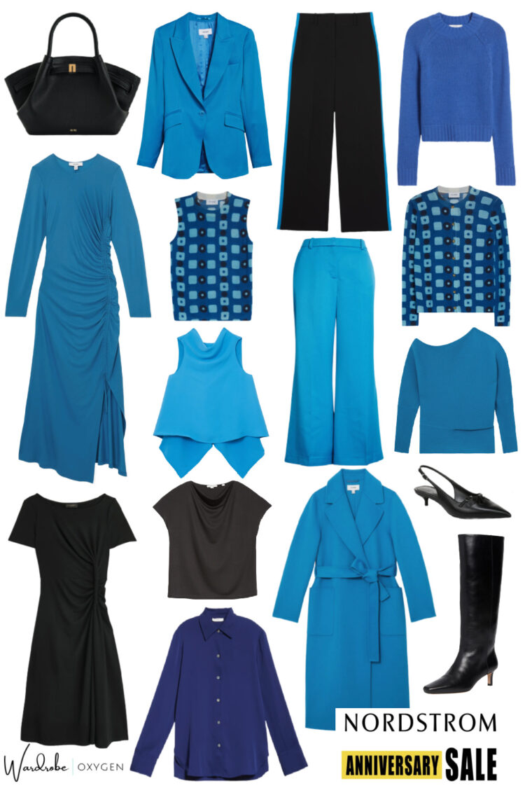 collage of cerulean, blue, and black fashion for women included in the 2025 Nordstrom Anniversary Sale