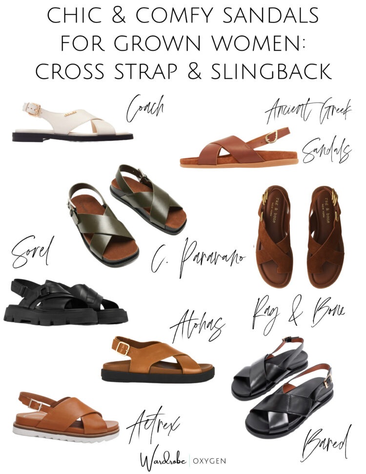 collage of 8 leather sandals for women