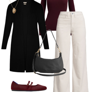 Look 10 from the teacher capsule wardrobe for fall featuring cream wide leg corduroy jeans