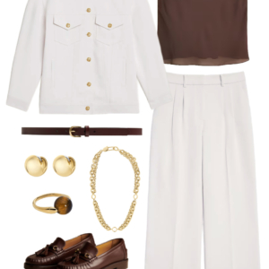 Look 10 from the work-friendly capsule wardrobe for women over 40 featuring a LOFT Versa pantsuit