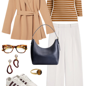 Look 12 from the work-friendly capsule wardrobe for women over 40 featuring a LOFT Versa pantsuit