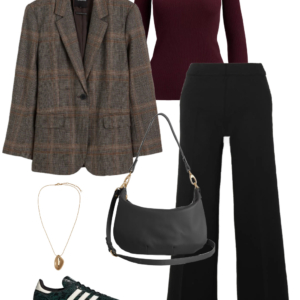 Look 13 from the teacher capsule wardrobe for fall featuring Spanx black ponte knit pull-on pants