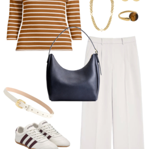 Look 13 from the work-friendly capsule wardrobe for women over 40 featuring a LOFT Versa pantsuit