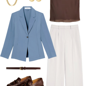 Look 15 from the work-friendly capsule wardrobe for women over 40 featuring a LOFT Versa pantsuit
