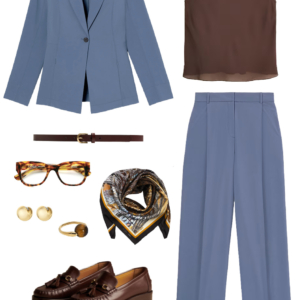 Look 4 from the work-friendly capsule wardrobe for women over 40 featuring an M.M.LaFleur OrigamiTech suit