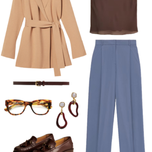 Look 6 from the work-friendly capsule wardrobe for women over 40 featuring an M.M.LaFleur OrigamiTech suit