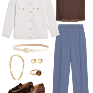Look 7 from the work-friendly capsule wardrobe for women over 40 featuring an M.M.LaFleur OrigamiTech suit
