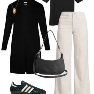 Look 9 from the teacher capsule wardrobe for fall featuring cream wide leg corduroy jeans