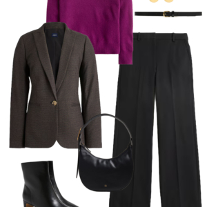 Sample outfit from a fall capsule wardrobe showcasing polish on a budget by Wardrobe Oxygen
