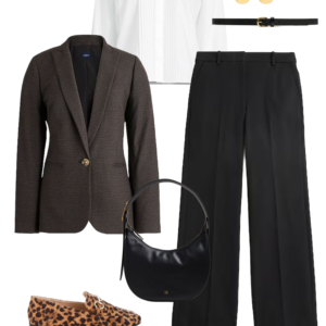 Sample outfit from a fall capsule wardrobe showcasing polish on a budget by Wardrobe Oxygen