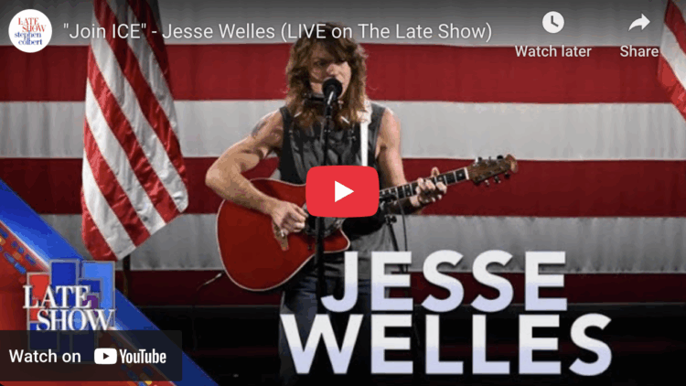 Screenshot from YouTube of "Join ICE" - Jesse Welles (LIVE on The Late Show)