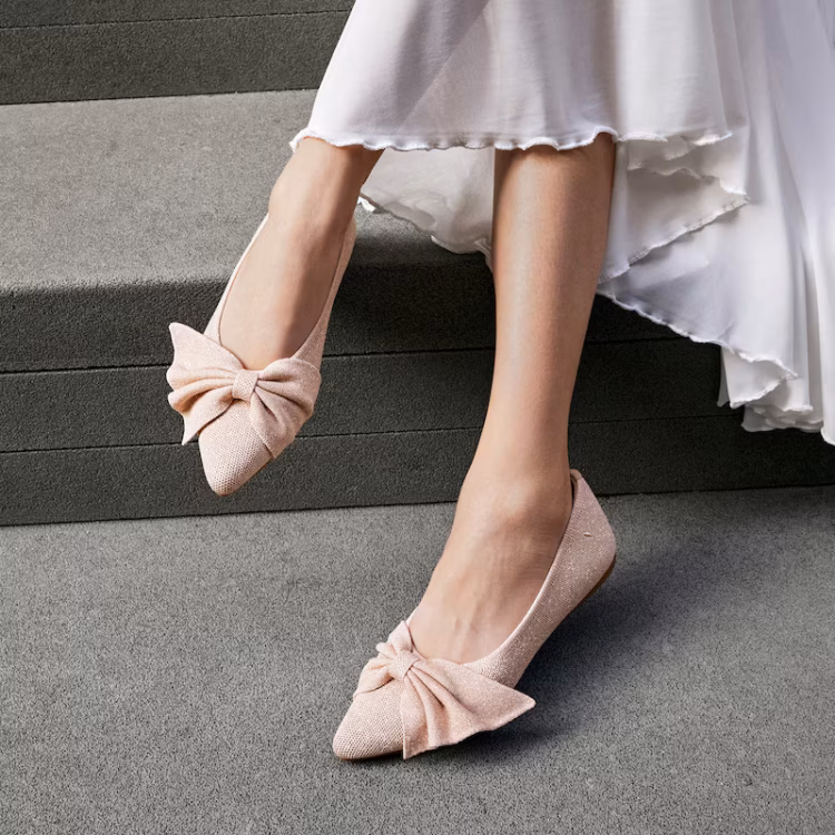 Vivaia Pointed -Toe Bow Flats (Azura) in rose gold