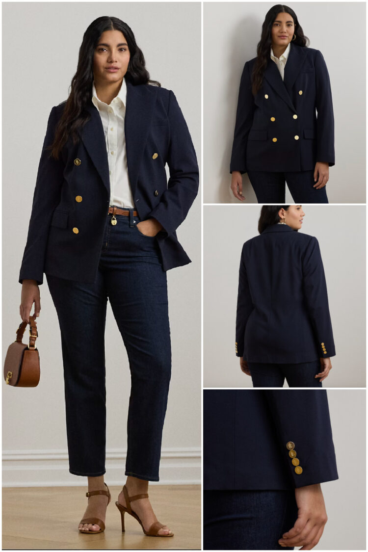 One Fashion Brand That Doesn't Let Me Down 3 plus size Lauren Ralph Lauren Double Breasted Wool Crepe Notch Lapel Long Sleeve Blazer at Ralph Lauren
