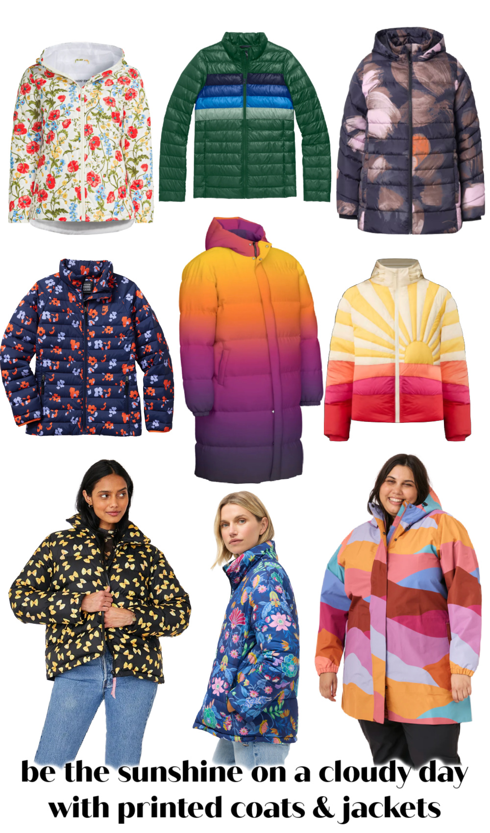 printed puffer coats and jackets for women curated by wardrobe oxygen an over 40 fashion blog
