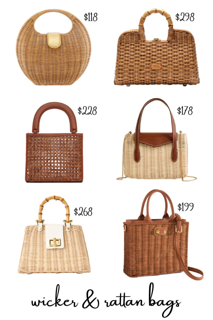 Spring & Summer 2026 Bag Trends Worth Checking Out 3 collage of six stylish wicker and rattan bags for women on trend for 2026