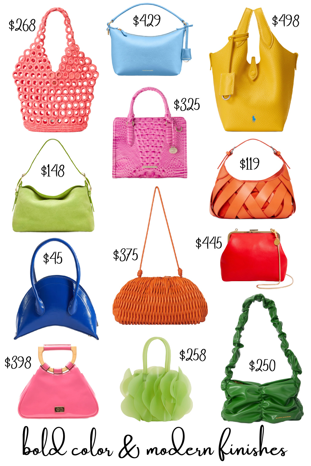 collage of 12 colorful trendy bags for 2026 curated for women in midlife by wardrobe oxygen