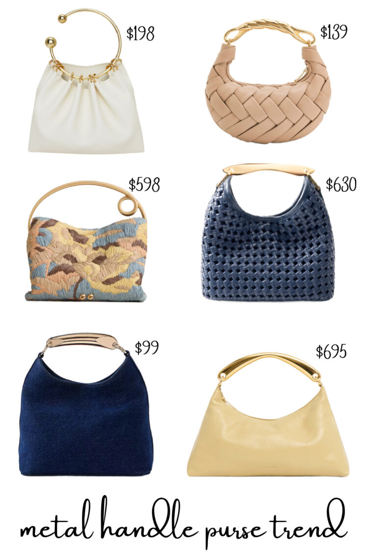 Spring & Summer 2026 Bag Trends Worth Checking Out 1 collage of six metal handled handbags for women showcasing this purse trend for 2026
