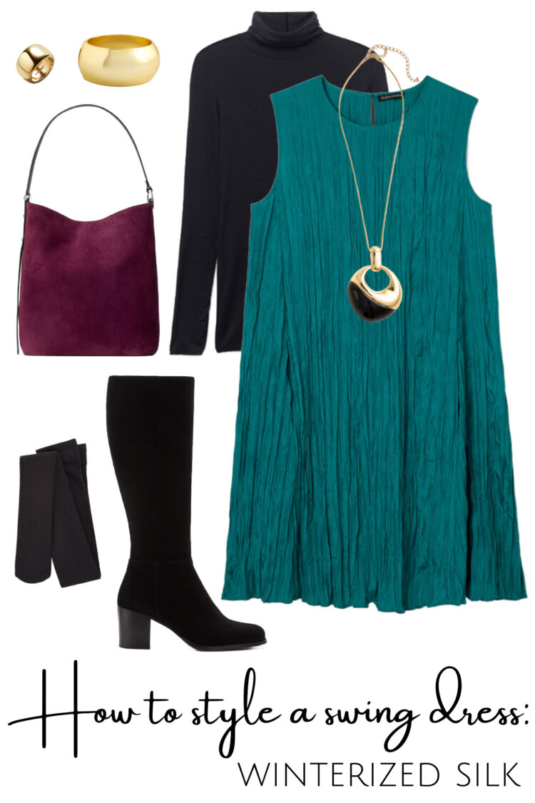 How to Style a Swing Dress: 6 Outfits for Women Over 40 7 how to winterize a silk swing dress by wardrobe oxygen