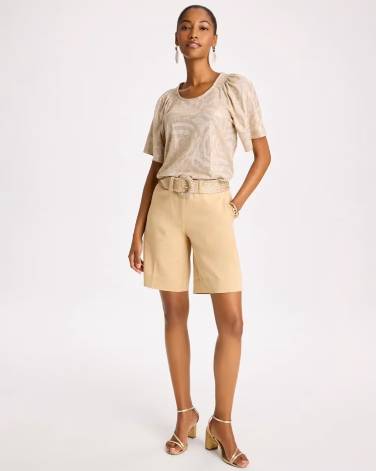 The Best Shorts for Grown-Ass Women: Styles for Most Every Body 22 model wearing the Chico's Emme Fly Front Sateen Shorts