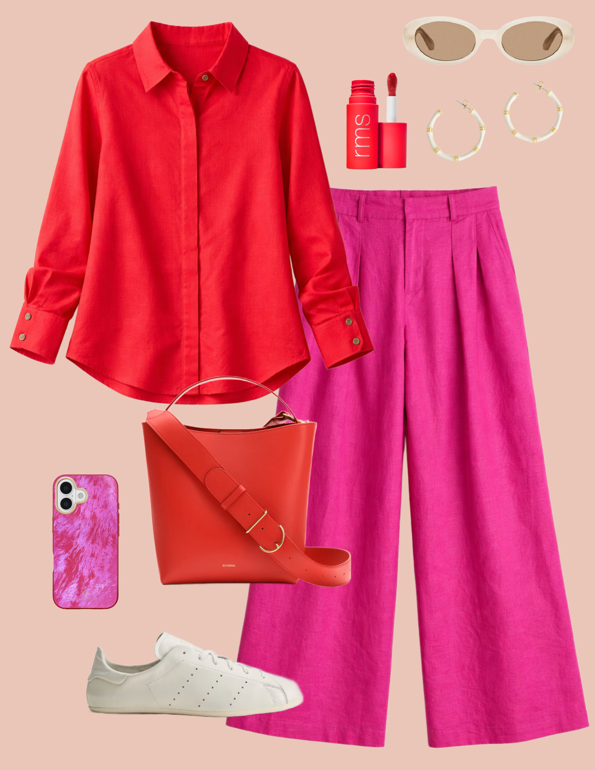 universal standard linen styling tips for 2026 featuring pink palais pants and red elbe shirt