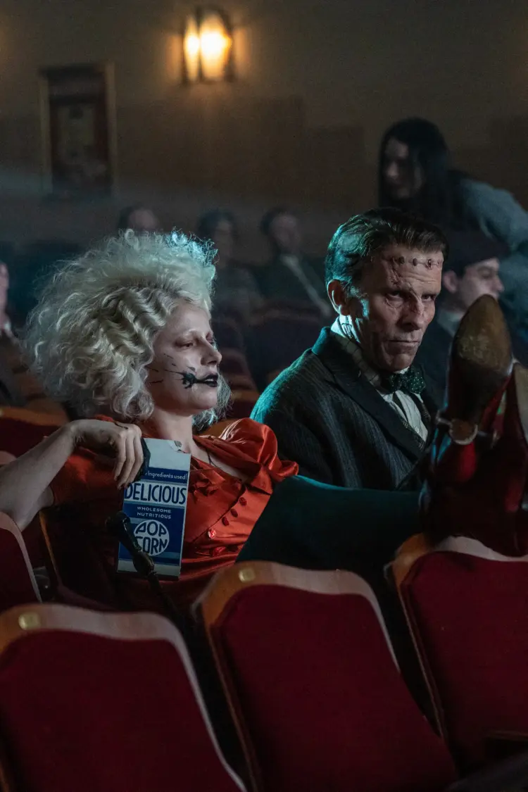 Weekend Reads for the Start of June 5 jessie buckley as the bride ands christian bale as frankenstein sitting in a movie theaterjessie buckley as the bride ands christian bale as frankenstein sitting in a movie theater
