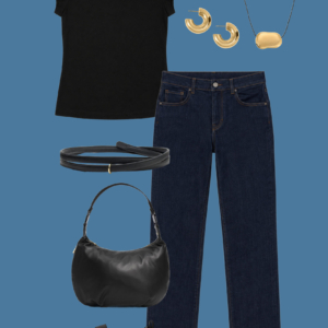 l14 Sample outfit from a Wardrobe Oxygen capsule wardrobe mixing ivory, black, and a bold watercolor print from M.M.LaFleur.