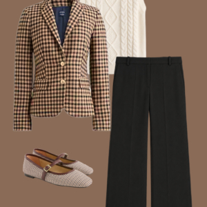 q6 Flatlay of an outfit from Wardrobe Oxygen's Early Fall Capsule Wardrobe with J Crew Factory.